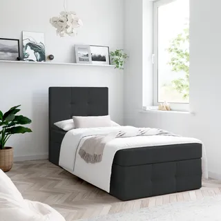 Boxspringbett, Kinderbett MERA PREMIUM MINI 90x200cm - OHNE Topper mit Bettkästen, Einzelbett, Stauraum, Jugendbett (Schwarz - AURA 18) - Schwarz