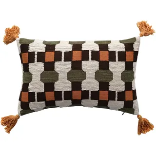 Creative Co-Op 40,6 cm Baumwolle Besticktes Lendenwirbelmuster und 7,6 cm Quasten, mehrfarbiges Kissen, Mehrfarbig