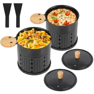 ipow 2er Set Mini Raclette Grill, Racletteofen Set antihaftbeschicht Kerzenraclette für Teelichter, Mini Raclettes, Teelicht-Raclette mit 2 Schaufeln und Deckel, Schwarz