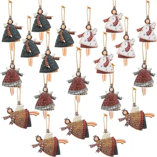 20 Stück Weihnachtsanhänger Adventskalender Kleine Engel Anhänger Holz Weihnachtsbaumanhänger Schutzengel Geschenk Weihnachtsbaumschmuck