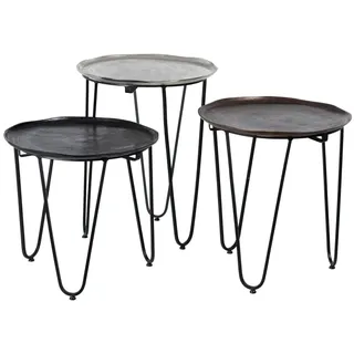 LOLAhome Set mit 3 Tischen mit Gabelbeinen aus Aluminium und Eisen, Schwarz