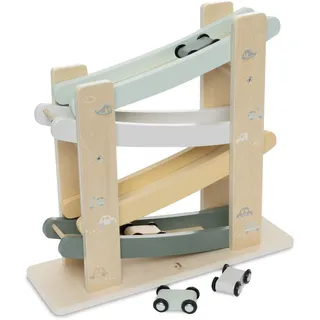 jollein Kugelbahn Holz Autos – On the Go – Rennbahn mit 4 Holzautos – Fördert Motorik & Koordination – Autospielzeug – Geschenkidee für Kinder – Autorampe