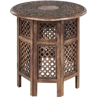 Beliani Beistelltisch Mango Holz Dunkelbraun rund mit Säulenfuß Retro Santra