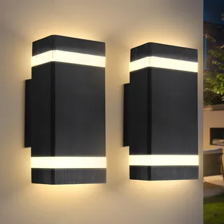 CANMEIJIA LED Wandleuchte, Außenwandleuchten IP44 Wasserdicht Außenleuchten Veranda Licht Haustür Lampe Modern Aluminium Schwarz 3000K Inklusive 4 * 6W GU10 für Garten Flur Bad etc(2PCS)