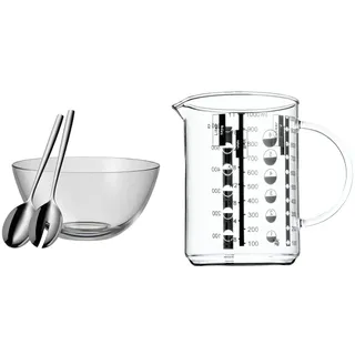 WMF Taverno Salatschüssel Set 3-teilig, Salatbesteck 25cm mit Salatschale, spülmaschinengeeignet & Gourmet Glas Messbecher 1l, hitzebeständiges Glas, Skalierung für Liter, Milliliter, Tassen und Gramm