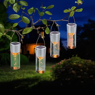 esotec Hängeleuchten Smart Sticks 4er Set, bernsteinfarben, Gartendeko 103308 - Silber