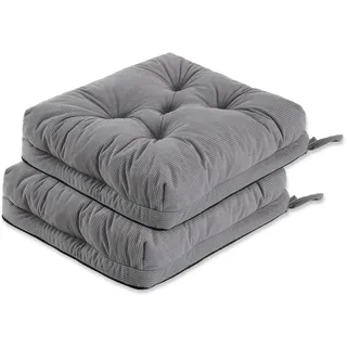 PRIMEPATIO Sitzkissen, 2er Set Stuhlkissen aus Cordstoff, Memory Foam mit Doppel-Layer Design, Befestigungsriemen & Tacker-Design, Pflegeleicht für Esszimmer & Bürostühle, 45x45x8cm, Hellgrau
