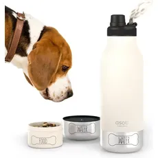 Bild von - Dog Bowl Buddy - Edelstahlflasche mit 2 Näpfen Weiß,