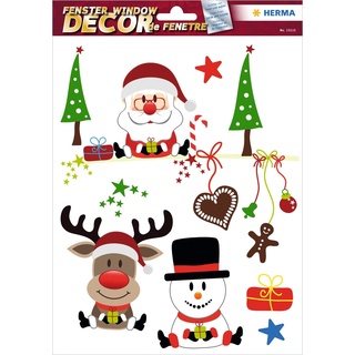 HERMA 15115 Fensterbilder Weihnachten Weihnachtsmann Rentier Schneemann, 5 Stück, selbstklebend, Kinder Fensteraufkleber, ablösbare Winter Fenstersticker, Fensterfolie für Kinderzimmer Weihnachtsdeko