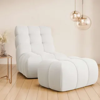 Home Affaire Relaxsessel AURELIAN Velours 88,5 x 95,5 x 130 cm Beige mit Hocker