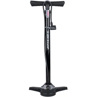 Dunlop Fahrradpumpe mit Manometer - Luftpumpe mit 2 Adaptern - für alle Ventile - 12 Bar/180PSI - Schwarz
