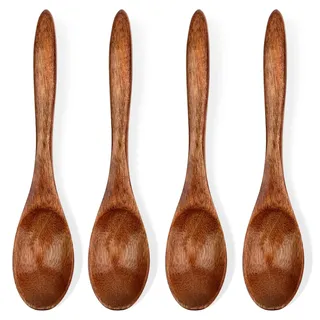Jeffdad Honiglöffel Holz, 4 Stück Handgefertigter Holzlöffel Klein Natürliches Nanmu Suppenlöffel Mischen Rühren Kochen Wooden Spoon für Heiße Schokolade Honig Kaffee Tee Küchenzubehör (4 Stück Braun)