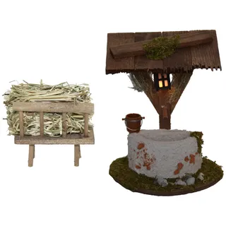 Krippen-Zubehör ALFRED KOLBE "Weihnachtsdeko", beige (natur), Holzwerkstoff, Dekofiguren, Krippen-Zubehör, Brunnen mit Beleuchtung, inkl. Futterraufe mit Heu