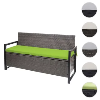 Poly-Rattan 3er Sitzbank HWC-F39, Gartenbank Truhenbank, Staufach Aufbewahrung Sitzkissen ~ grau-mel