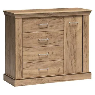 Masseno Kommode DESIO 114 cm Sideboard mit 4 Schubladen und 1 Türen für Wohnzimmer Schlafzimmer Modern 114x42x95,5 cm Eichefarben
