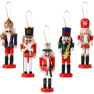 COSORO 5 Stück 12cm Weihnachten Nussknacker Figur Klein,Holz Nussknacker Soldat Traditionelle Weihnachtsdekoration Indoor Klassische Kiefernholz Ornamente für Weihnachten Weihnachtsbaum Dekoration