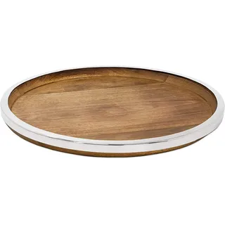 Edzard Tablett Cincinnati (Ø 40 cm), Mangoholz mit Edelstahl | Zum Servieren und Anrichten, Holztablett rund, Serviertablett Holz, Dekotablett, Tischdeko
