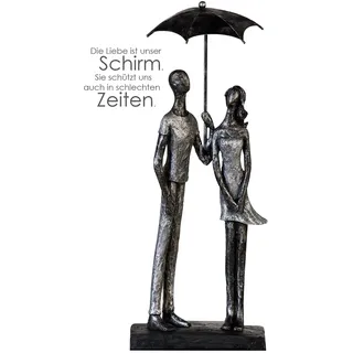 Casablanca by Gilde Dekofigur Skulptur Umbrella silber« Dekoobjekt, Höhe 36 cm antikfinish, mit Spruchanhänger Wohnzimmer, silberfarben