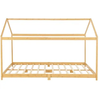 In And OutdoorMatch Kinderbett Mega – Hausbett – mit Matratze – Bambus – 140 x 200 cm – Kaltschaummatratze