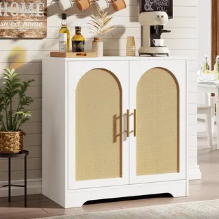 GarveeHome 2-Stöckiges Sideboard Mit Rattantüren, Buffetschrank Mit Metallgriffen, Für Esszimmer Und Wohnzimmer, 76,2 x 39,6 x 80 cm