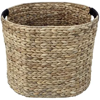 Landscape Regalkorb , Naturfarben , Metall, Leder, Naturmaterialien , Lederlook , 49 l , zylindrisch , 33x37x44 cm , Handmade in Vietnam , Ordnen & Aufbewahren, Dekoboxen & Aufbewahrungsboxen, Regalboxen & Stehsammler