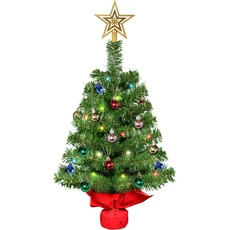 Kleiner Weihnachtsbaum mit Beleuchtung, Uten Künstlicher Tannenbaum 60cm mit Baumschmuck, Lichterkette und Schwerer Weihnachtsständer, für Weihnachten und Neujahr