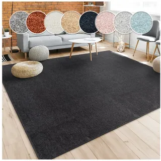 Paco Home Teppich »Porto 890« rechteckig 13 mm Höhe Kurzflor, Uni-Farben, ideal im Wohnzimmer & Schlafzimmer schwarz Grau 60x100 cm