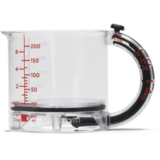Dreamfarm UPCUP verstellbarer Messbecher 250ml, 4-in-1 Cups Messbecher (1 Cup, 1⁄2, 1⁄3, 1⁄4), Messkanne aus Tritan mit Dichtung, ideal für klebrige Zutaten, BPA-frei, spülmaschinenfest