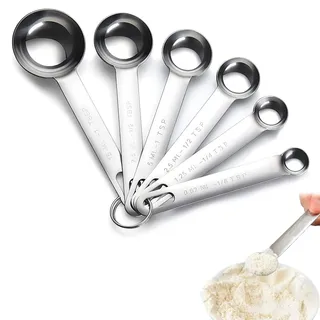 6 Stück Messlöffel Set,Edelstahl Messlöffel,6 Measuring Cups Metall Mit Skala,Measuring Spoons,Dosierlöffel Für Klein Trockenrationen Flüssigkeiten Backmessen Feststoffe