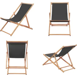 vidaXL Klappbarer Strandstuhl Stoff und Holzrahmen Grau - Strandstuhl - Strandstühle - Campingstuhl - Campingstühle - Grau