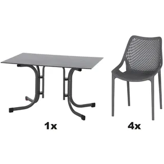 Siena Garden Urban Lights Gartenmöbel-Set District Sessel/Sola Tisch (5 -tlg., Grau/Anthrazit, stapelbar,
