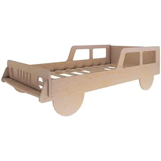 Need Sleep Kinderbett Auto Jeep 70x140 cm – Autobett mit Rausfallschutz Lattenrost – für Jungen & Mädchen – stabil & sicher - Naturbelassen