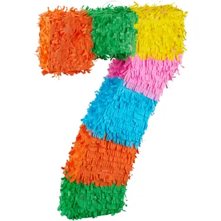 Relaxdays Pinata Geburtstag, Zahl 7, zum Aufhängen, Kinder & Erwachsene, Papier, zum selbst Befüllen, Piñata, bunt