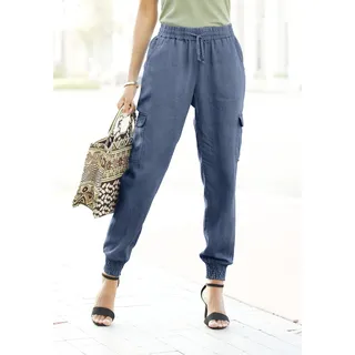 Schlupfhose LASCANA "aus leichtem Lyocell in Denim-Optik", Damen, Gr. 34, N-Gr, blau (denim, blau), Web, Obermaterial: 100% Lyocell, washed, figurumspielend lang, Hosen Schlupfhose, mit Cargotaschen, leicht und luftig, Topseller