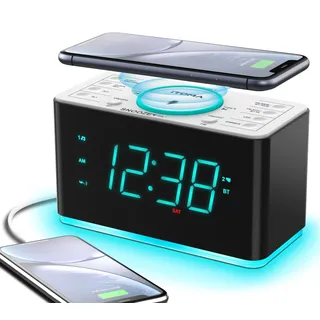 iTOMA Radiowecker, 1,4-Zoll-Uhr mit weißer LED-Anzeige, Bluetooth, UKW-Radio, Dual-Alarm, Sleep-Timer, Snooze, automatischer und manueller Dimmer, USB-Ladegerät (207, 207)