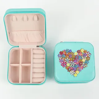 Diamond Painting Mini-Schmuckbox Kleine Reisen Schmuckkästchen Schmuckkästchen Damen Klein Mini Aufbewahrungskasten für Ringe Ohrringe Halsketten Basteln Erwachsene Mosaik Schmuckkasten Liebe Herz