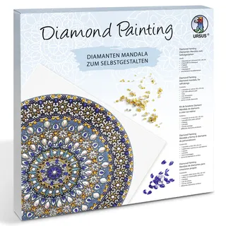 Ursus 43520002F - Diamond Painting Mandala Set 2, Bastelset mit Steinchen in blau, weiß und gelb, 1 Leinwand 30 x 30 x 1,5 cm