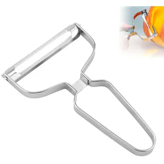 Cyberwork Schäler – Extra breiter Schäler – 14 x 9,3 x 1 cm – Gemüseschäler, Obstschäler, Kartoffelschälmaschine, rutschfester Griff Ergonomischer Griff– Edelstahlschäler – Silber