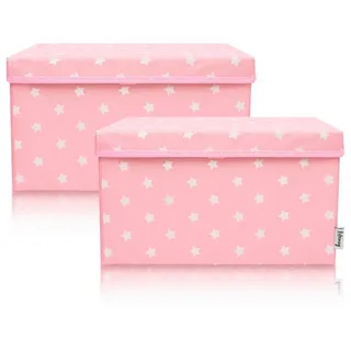 Lifeney 2-Set Aufbewahrungsbox Kinder (37x25x21cm) I Aufbewahrungskorb für Kinderzimmer und Wohnbereich I Kinder Aufbewahrungskiste (Rosa Stern)