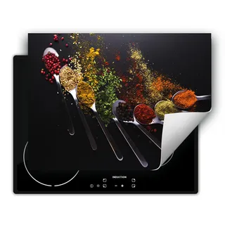 DarHaus Herdabdeckplatte 80x52 cm Anti Rutsch Matte Aufrollbar, Gewürze - Löffel