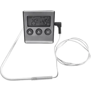 tepro Grillzubehör Digitales Grill- und Bratthermometer, Messbereich von -50 bis 300°C, Alarm- und Timerfunktion, Edelstahl, Schwarz