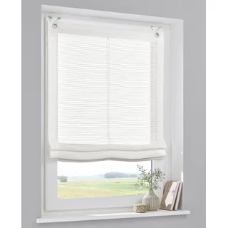 Raffrollo KUTTI "Areggo mit Ösen, halbtransparent", sanftes weiß, B:60cm H:130cm, Obermaterial: 100% Polyester, Raffrollos, Raffrollo, feine Querstreifen, offwhite