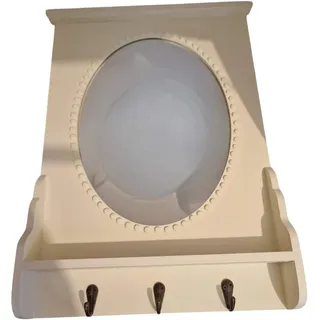 Süßer Wandspiegel aus Holz in weiß mit drei Haken und Ablage. Toller Hingucker