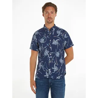 Tommy Hilfiger Leinenhemd »LI TROPICAL PRT SF SHIRT«, mit tropischen Print, blau