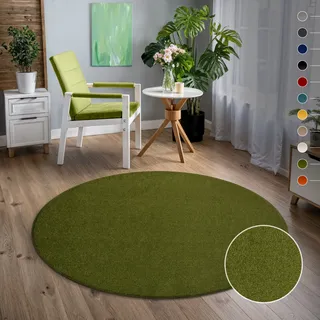 Sanat Teppich »Uni« rund 13 mm Höhe robuster Kurzflorteppich, große Farbauswahl, Wohnzimmer, alle Räume, grün