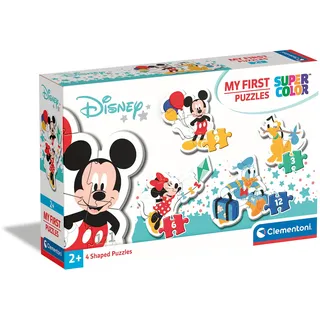 CLEMENTONI 20819 Supercolor Mickey Mouse – Puzzle 3 + 6 + 9 + 12 Teile ab 2 Jahren, buntes Kinderpuzzle mit besonderer Leuchtkraft & Farbintensität, Geschicklichkeitsspiel für Kinder