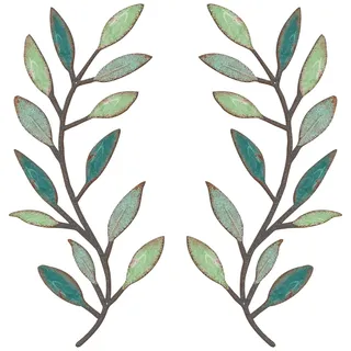 Zhengmy 2 Stück Metall-Baumblatt-Wanddekoration, Weinrebe, Olivenzweig, Blatt, Wandkunst, Wohnzimmer, Flur, Wanddekoration für den Außenbereich (lebendige Farben)