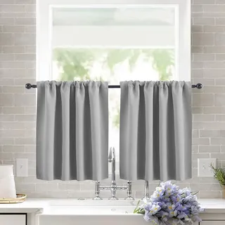 KnSam Grau Scheibengardine Küche Vorhang Bistrogardine Blickdicht Gardine Privatsphäre Scheibengardinen Fensterschal für Wohnzimmer Landhaus 2er Set 90Bx60H (cm)