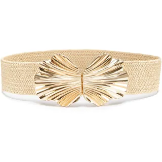 LASCANA Taillengürtel "Stretchgürtel, Schmuckgürtel, Bauchgürtel, Gürtel für Kleid & Overall" in moderner Bast-Optik mit Shaping-Effekt dank elastischem Material, beige, goldfarben