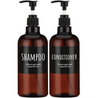 500ml Shampoo-Spenderflasche, Segbeauty 2 Stück Braun Dusch-Shampoo-Flaschen mit Etiketten, 16.9oz Leere nachfüllbare Plastik-Seifenlotion-Flasche, Squeeze Handwaschshampoo-Spender